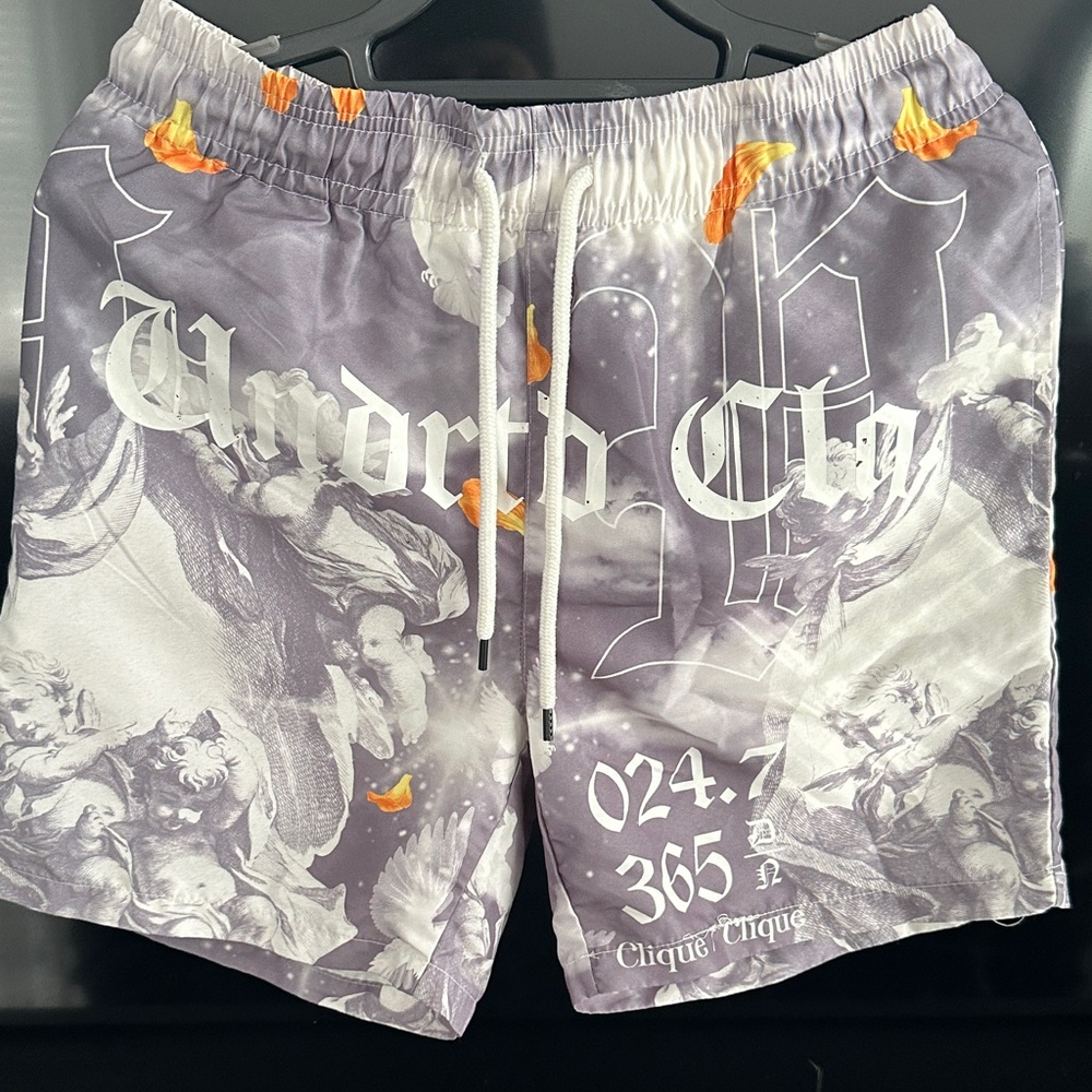 Graphic Print Shorts with Orange Accents